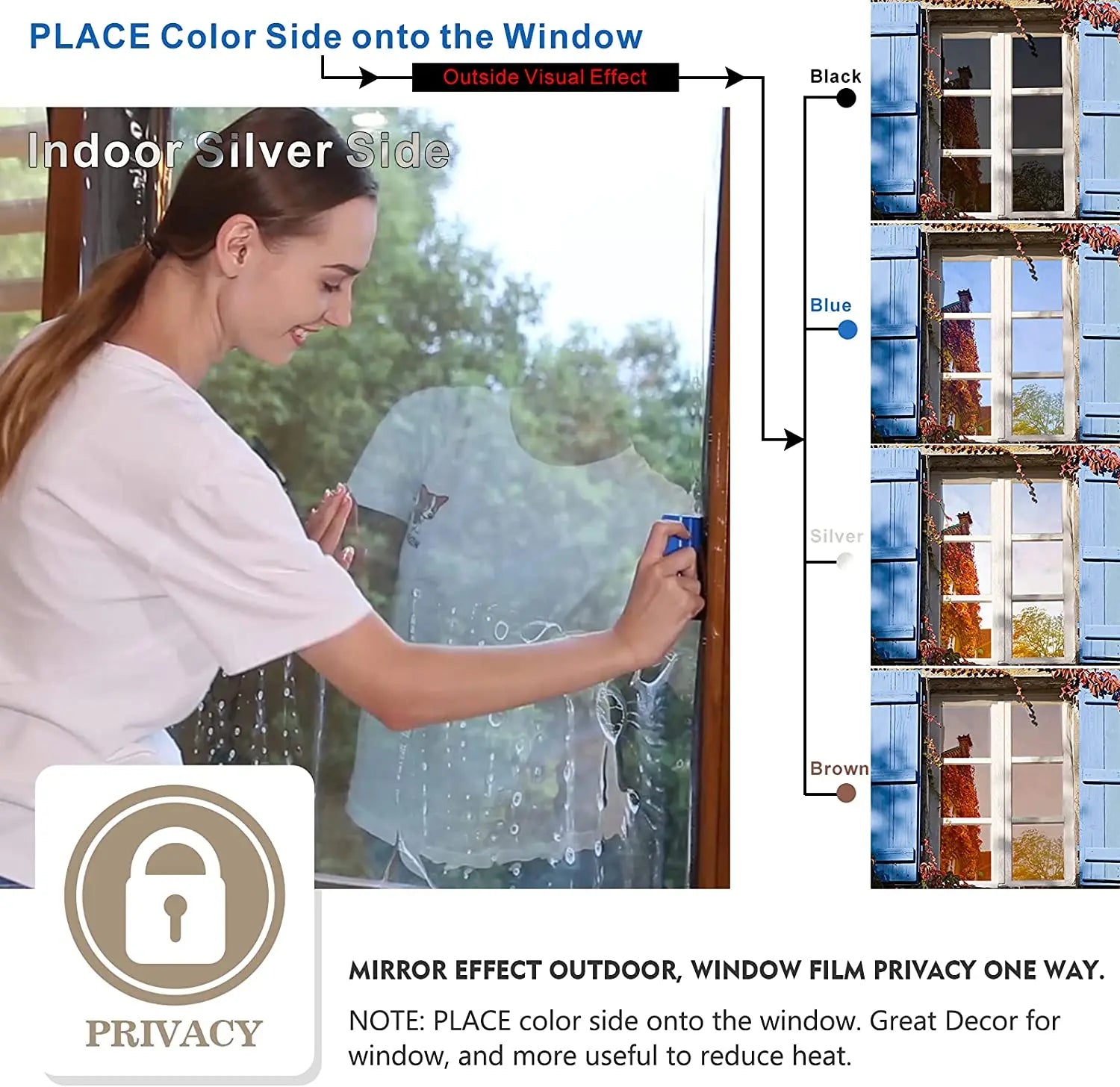Pellicola Privacy per Finestre — Effetto Specchio, Anti UV, Controllo Calore